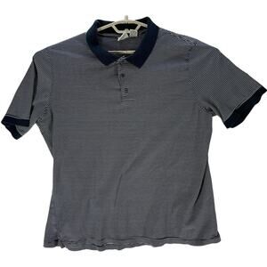 Field Gear Polo Shirt Men Size XL Blue White Striped Short Sleeves 100% Cotton